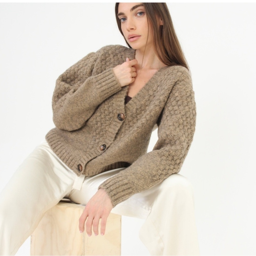 her entire name is GraceNovelty Knit Button-Down Cardigan in Wood L